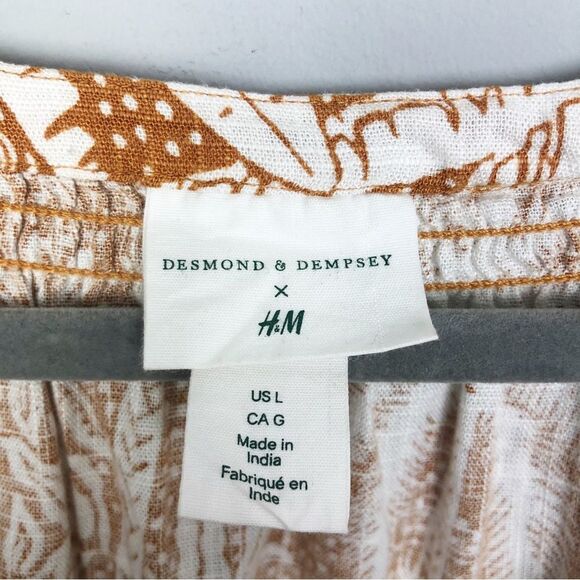 DESMOND & DEMPSEY x H&M | Landscape Caftan Midi Dress Belted Women’s Size Large - Picture 13 of 15